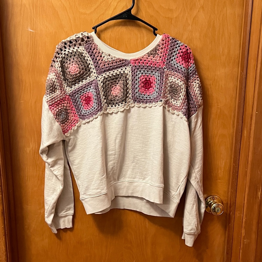 Lucky Brand Multicolor Crochet Sweatshirt